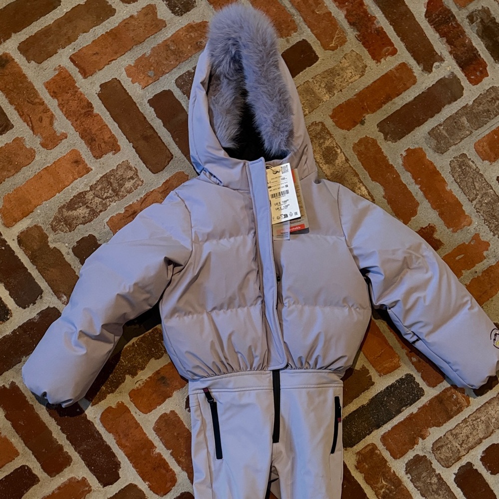 Zara Lavender Puffer Ski suit with Faux Fur Hood